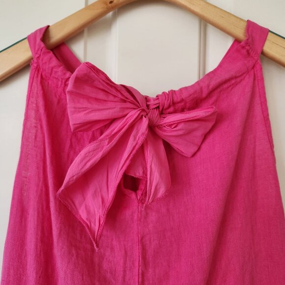 Bellambra Bright Pink Sleeveless Tiered Linen Dress Bow Coquette Elle Woods Cute - Picture 4 of 11